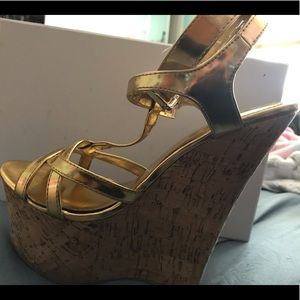 Gold Strappy Wedge
